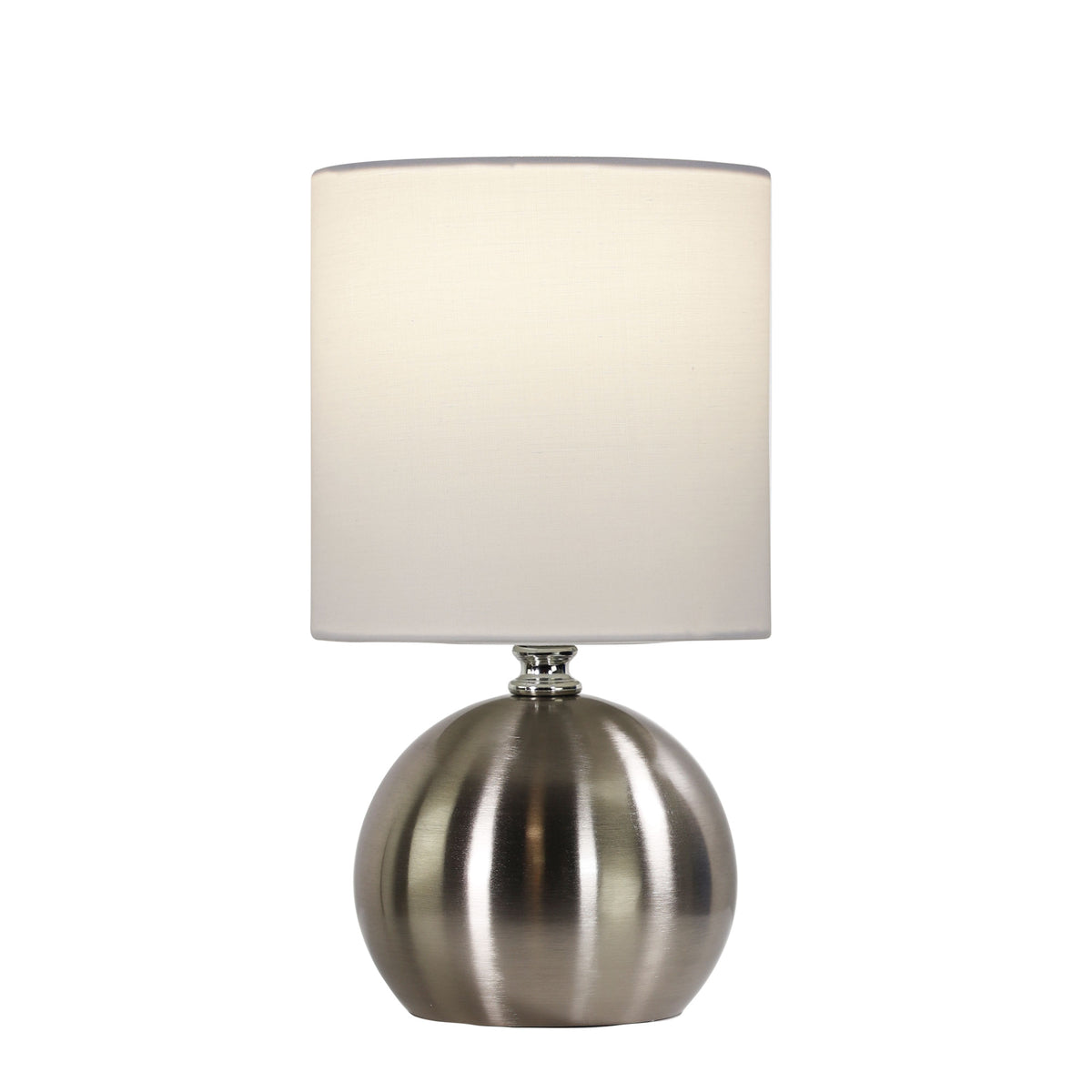 Lotti Brushed Chrome & White Fabric On/Off Touch Lamp