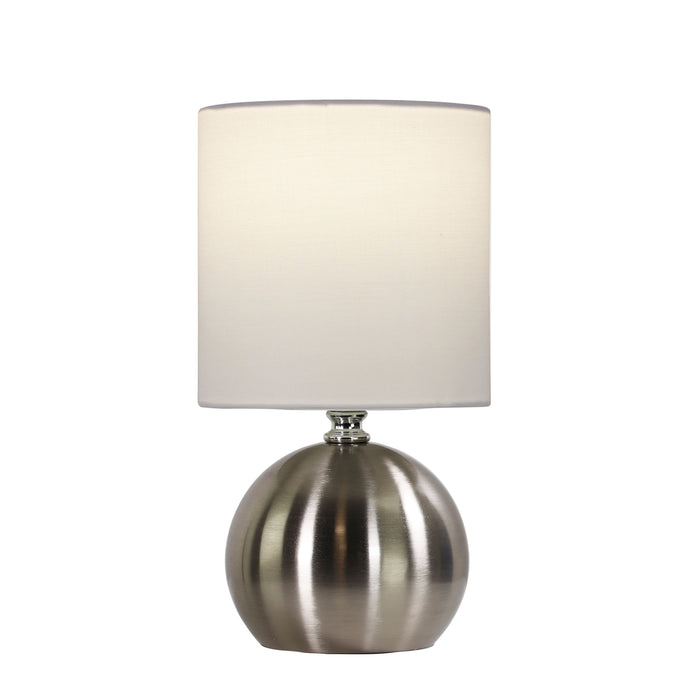 Lotti Brushed Chrome & White Fabric On/Off Touch Lamp