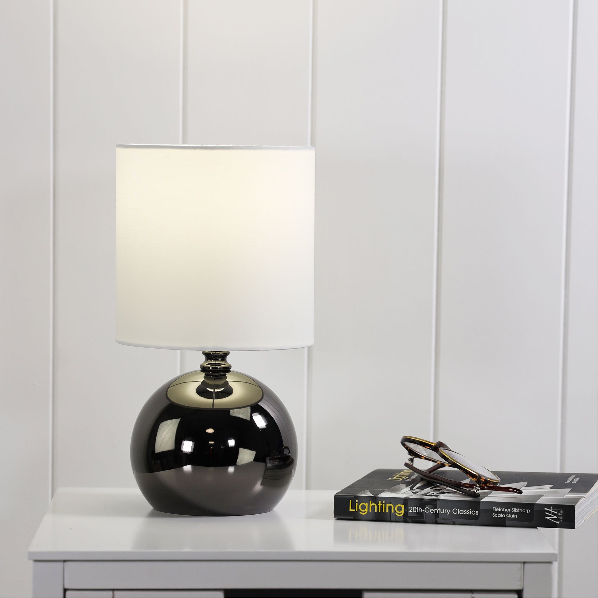 Lotti Gunmetal & White Fabric On/Off Touch Lamp