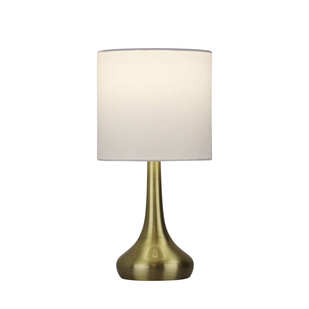 Lola Antique Brass & White Fabric On/Off Touch Lamp
