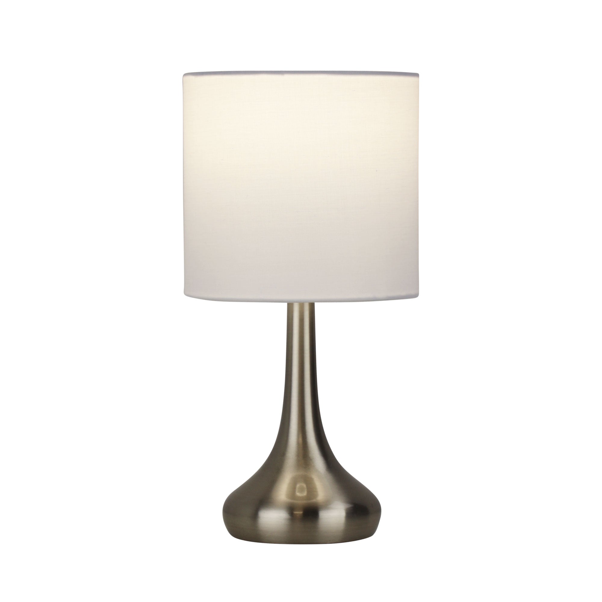 Lola Brushed Chrome & White Fabric On/Off Touch Lamp