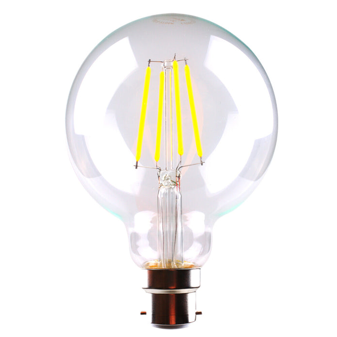 Spherical LED G95 Lamp 6W B22 WW Clear Dimmable