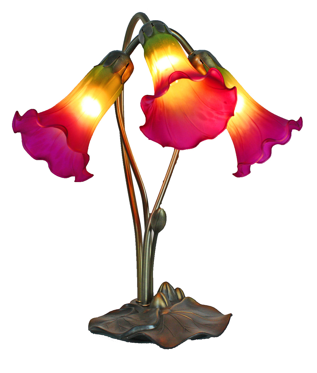 Triple Branch Downward Lily Tiffany Table Lamp