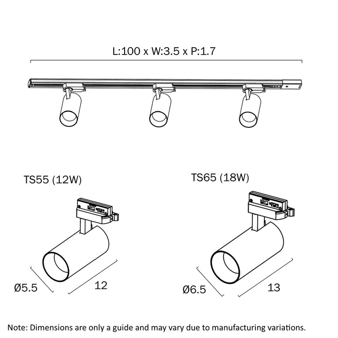 Logik Black or White 3 x 18W CCT 1M Track Light