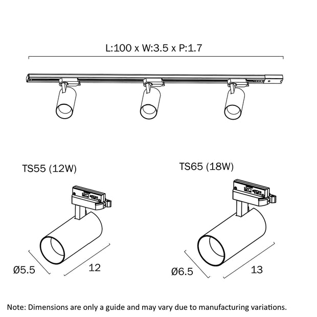 Logik Black or White 3 x 18W CCT 1M Track Light
