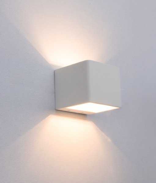 London 6 Watt LED Internal Cube Shaped Up and Down Wall Light in Matt White