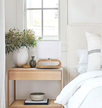 Thumbnail for LOTUS: Blonde / Dark Wood Cloth Shade Table Lamps