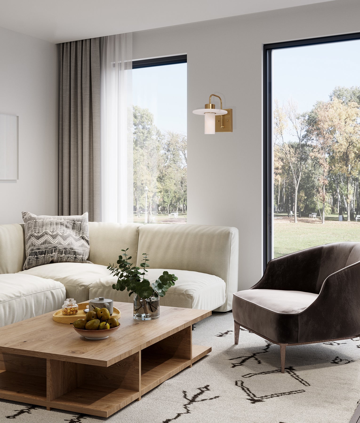 LUCERNA: Interior Cylinder Round Hat Alabaster Shade Brass Highlight Wall Light