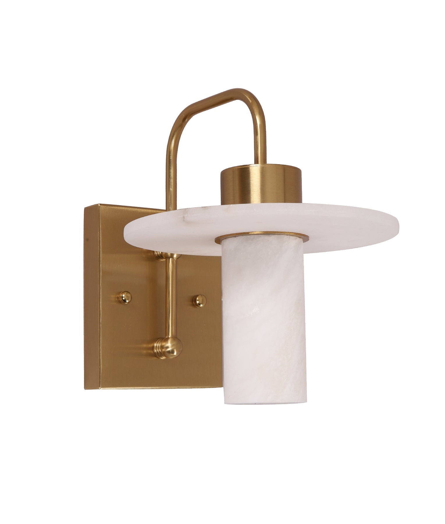 LUCERNA: Interior Cylinder Round Hat Alabaster Shade Brass Highlight Wall Light