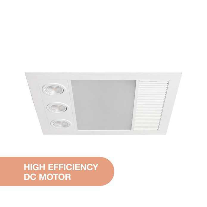 Linux Mini DC 1000w Halogen 3 in 1 Bathroom Heater & High Extraction Exhaust Fan with LED Light White
