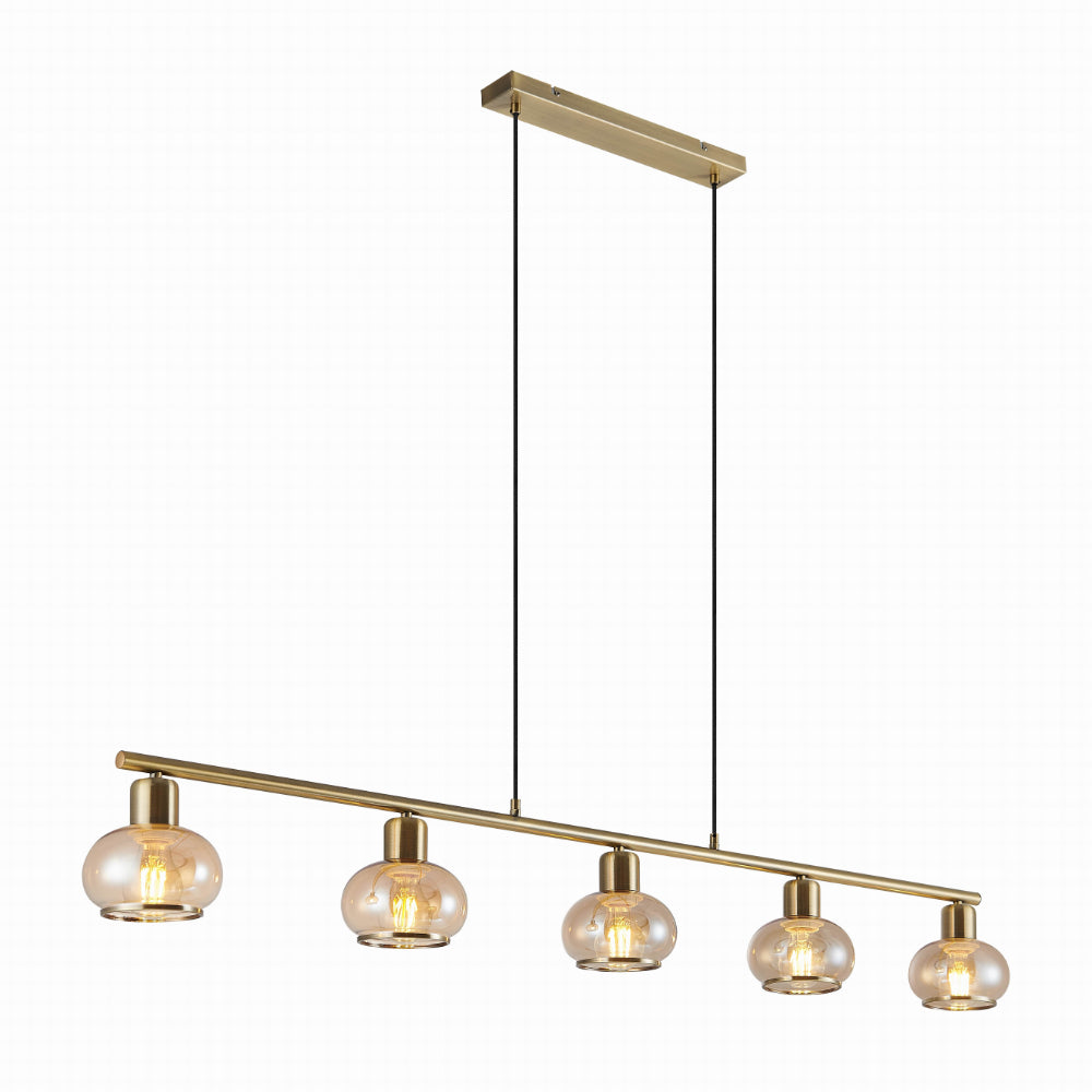 Marbell Black/Smoke or Antique Brass/Amber 5 Light Bar Pendant