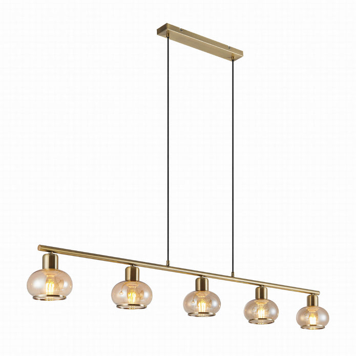 Marbell Black/Smoke or Antique Brass/Amber 5 Light Bar Pendant