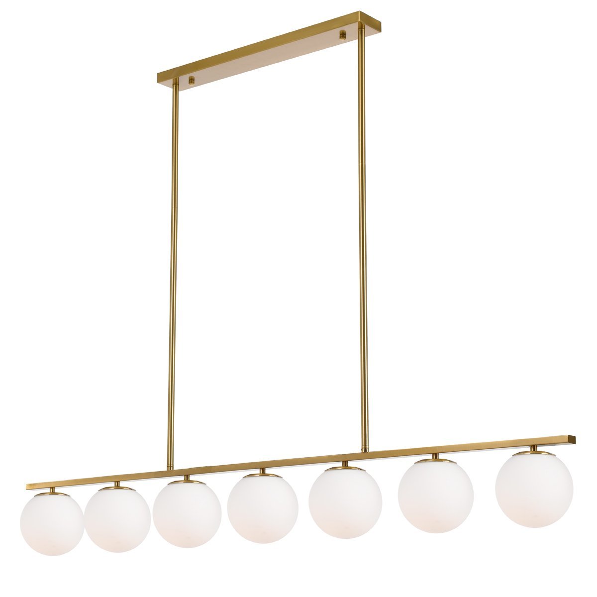 Marsten 7 Light Pendant Light in Antique Gold with Opal Glass