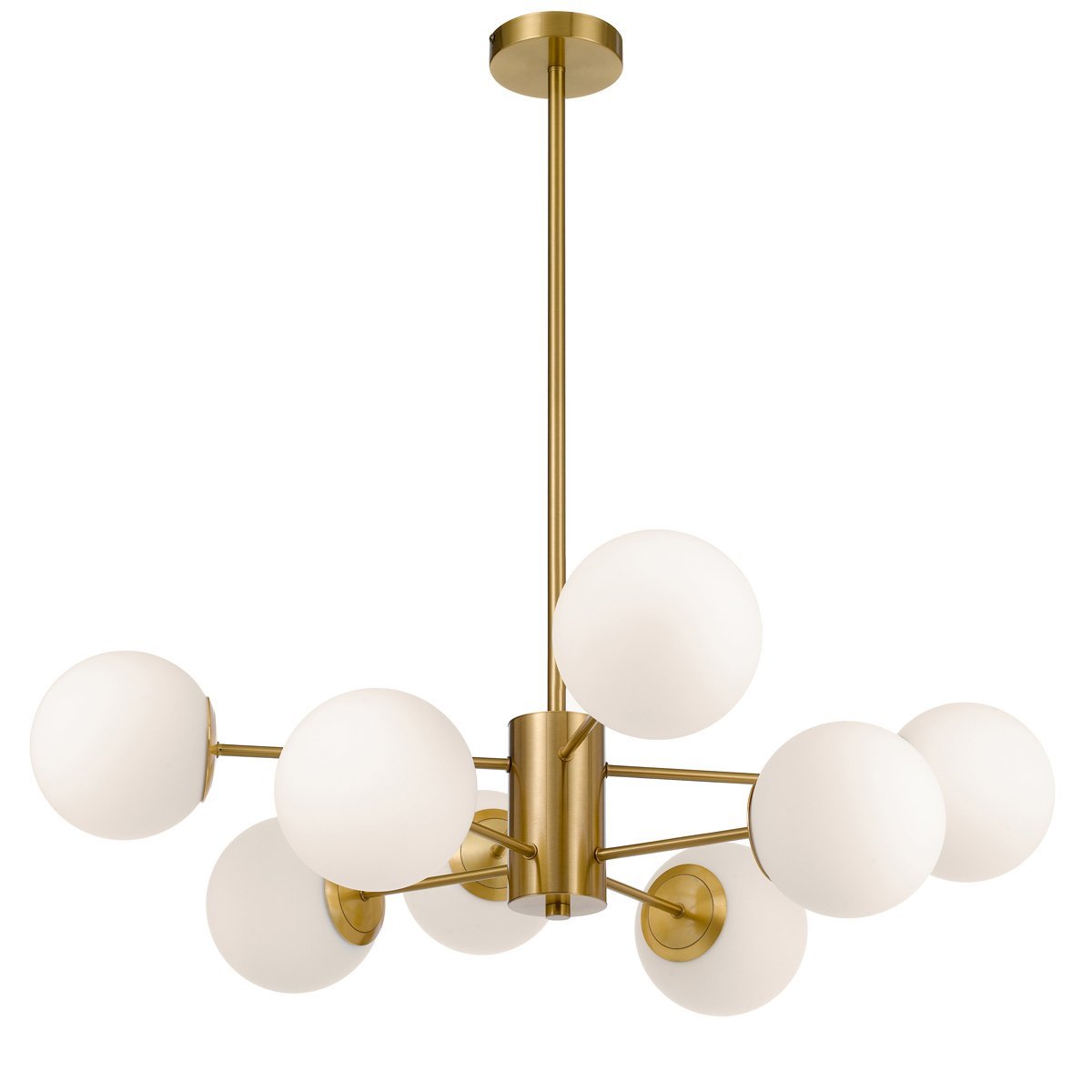 Marsten 8 Light Pendant Light in Antique Gold with Opal Glass