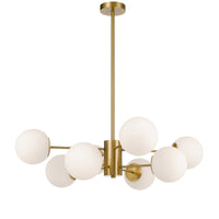 Thumbnail for Marsten 8 Light Pendant Light in Antique Gold with Opal Glass