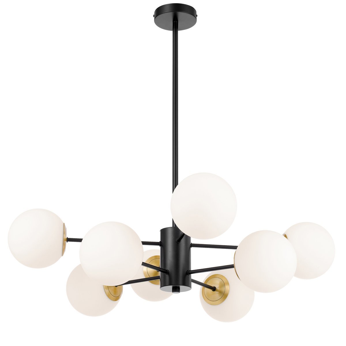 Marsten 8 Light Pendant Light in Black with Opal Glass