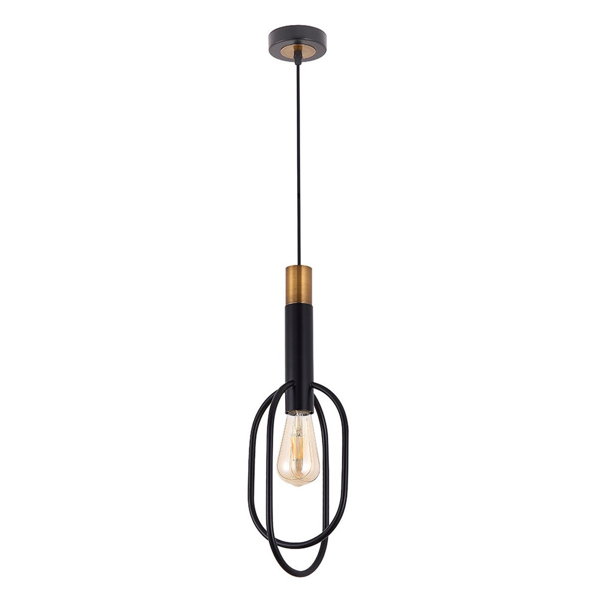 Marvin Oval Shaped Pendant Light in Antique Black and Gold