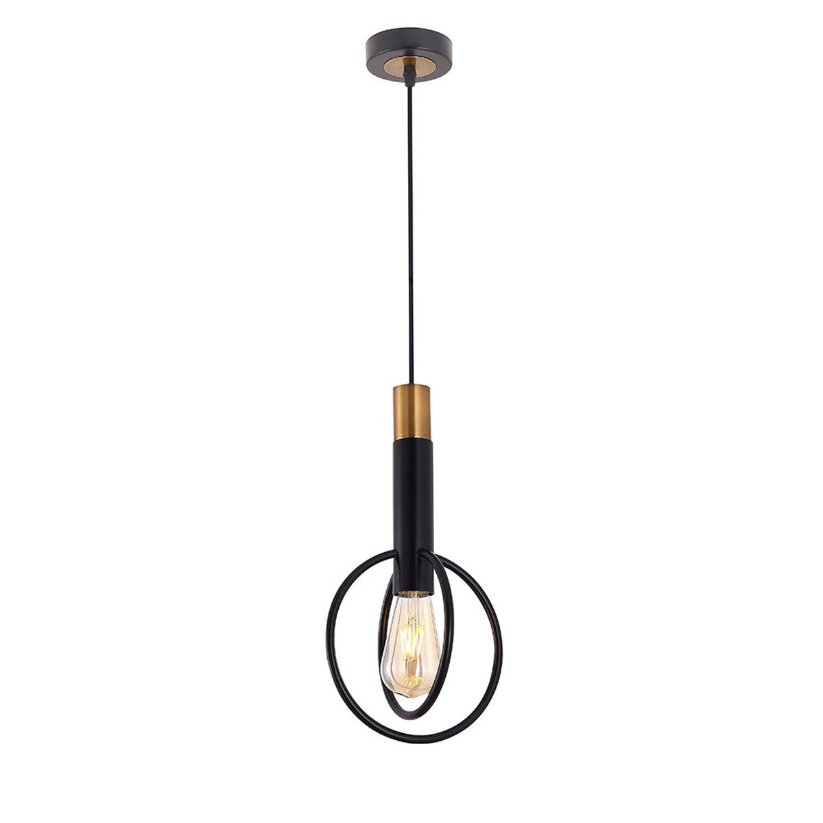 Marvin Round Shaped Pendant Light in Antique Black and Gold