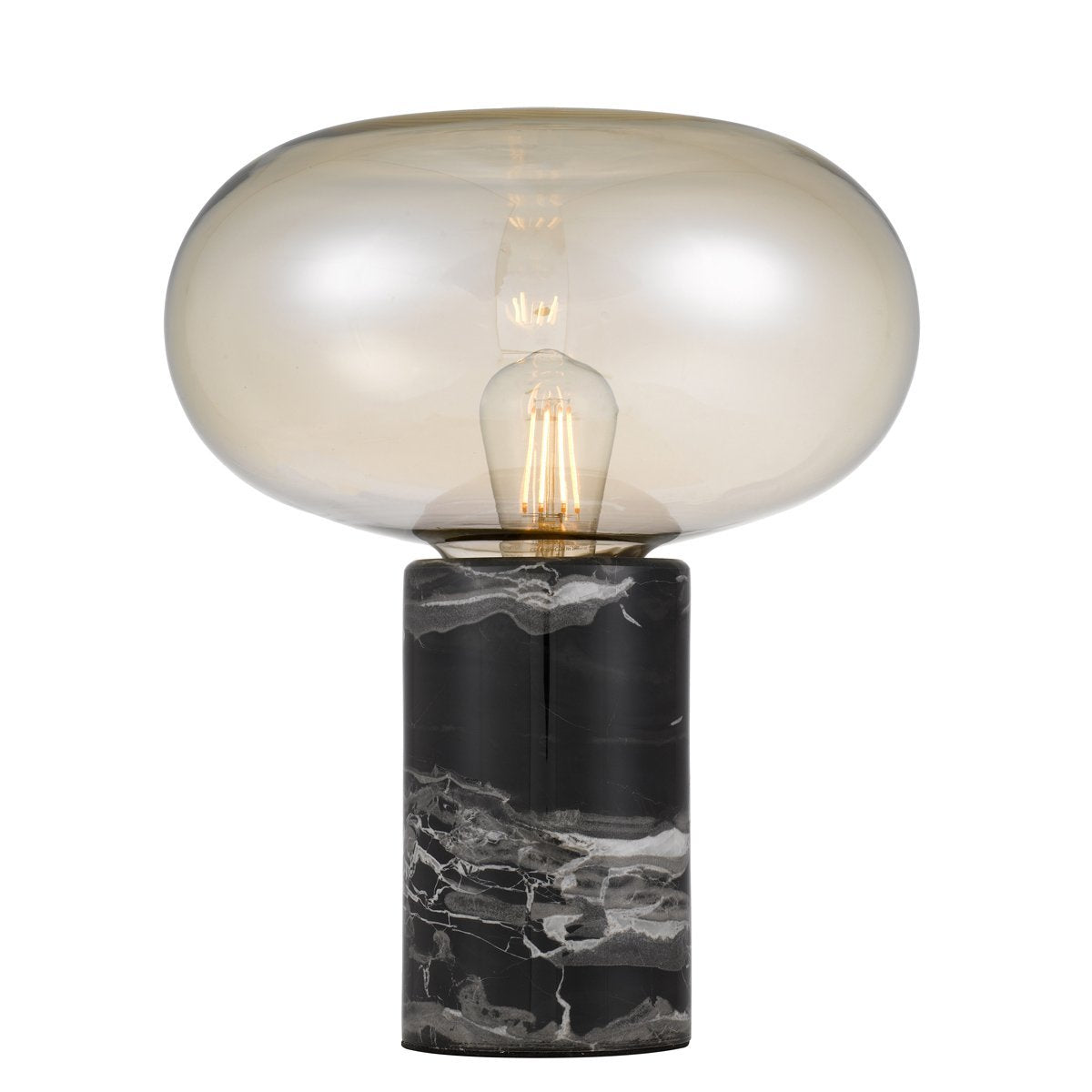 Maximo Table Lamp in Black Marble with Amber Glass Shade