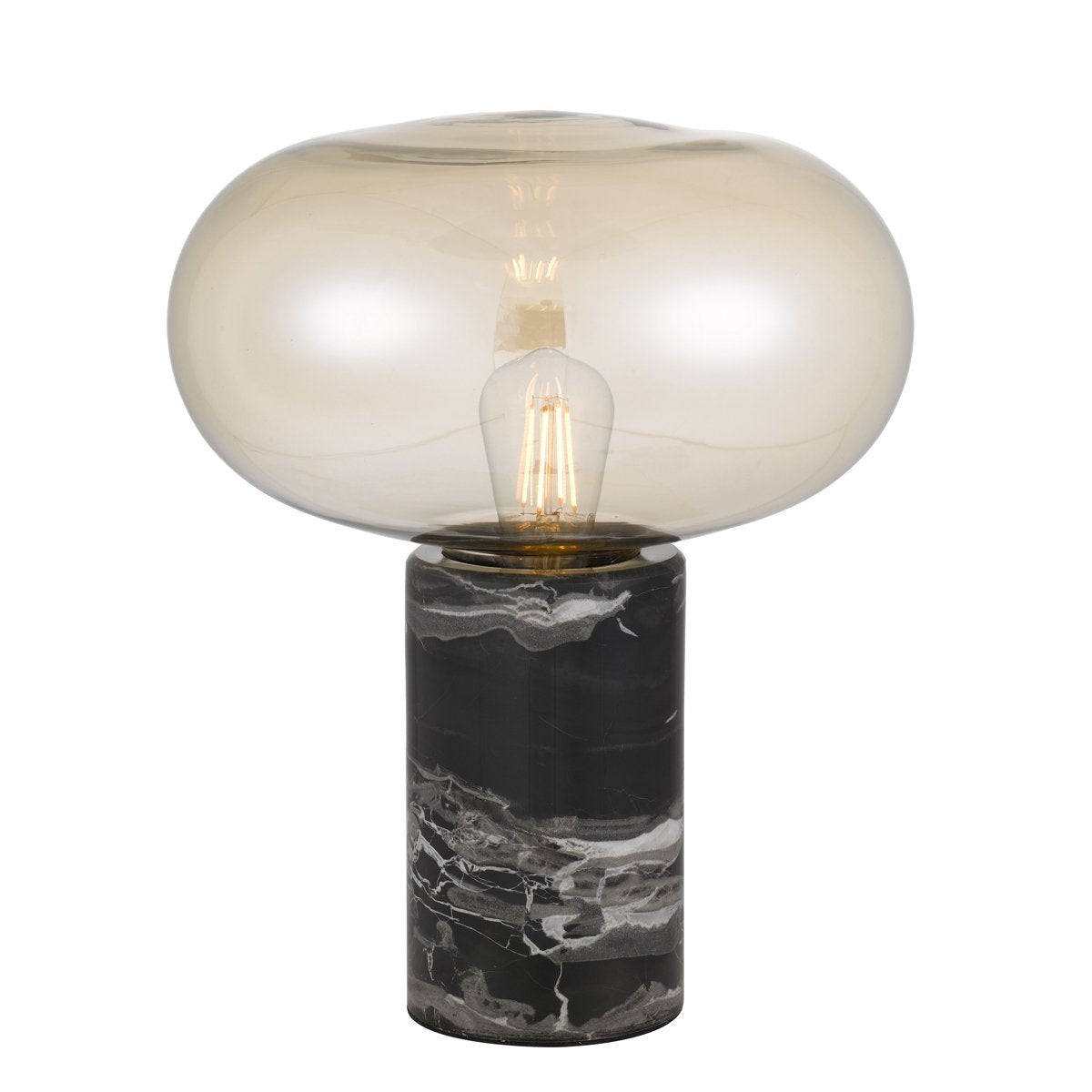 Maximo Table Lamp in Black Marble with Amber Glass Shade