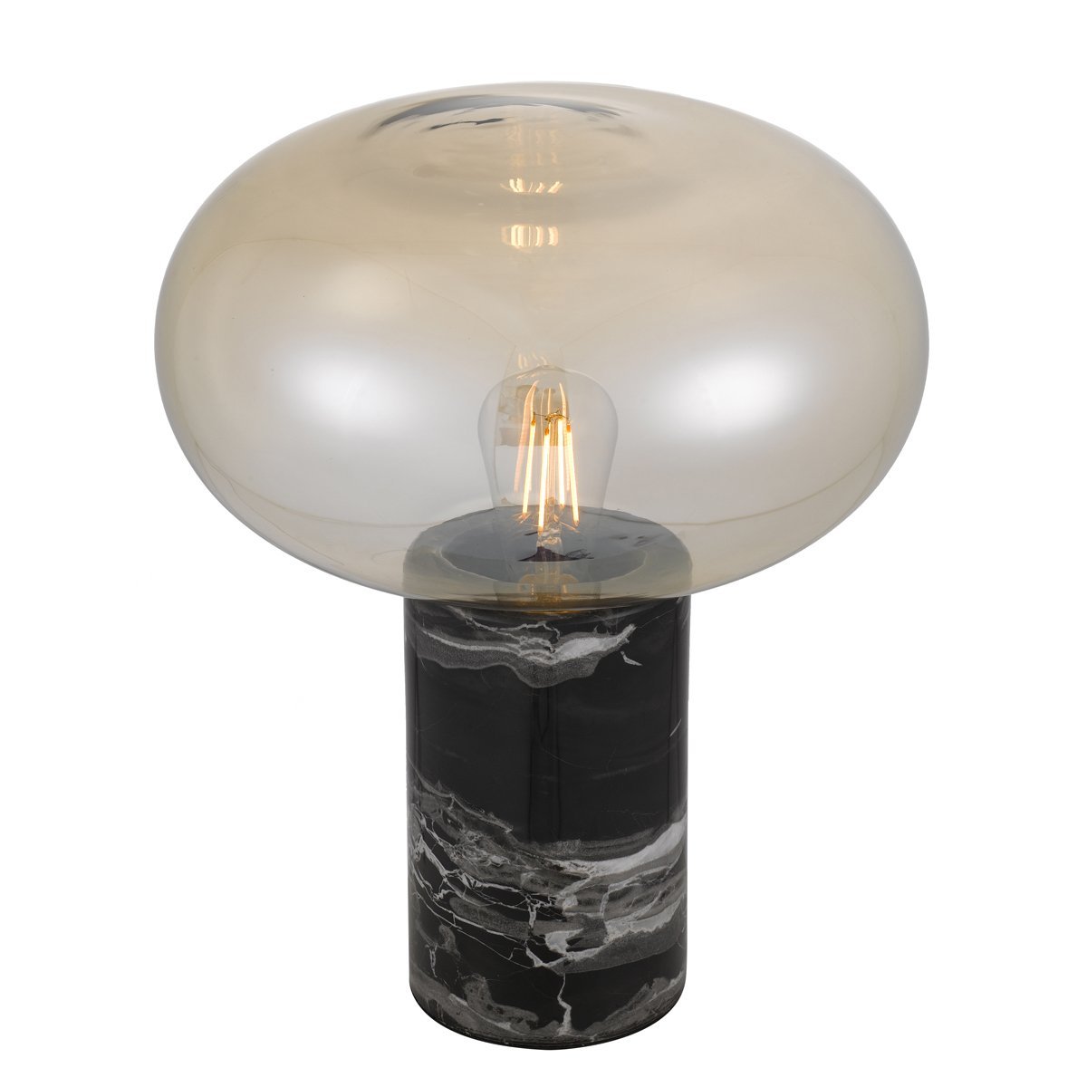 Maximo Table Lamp in Black Marble with Amber Glass Shade