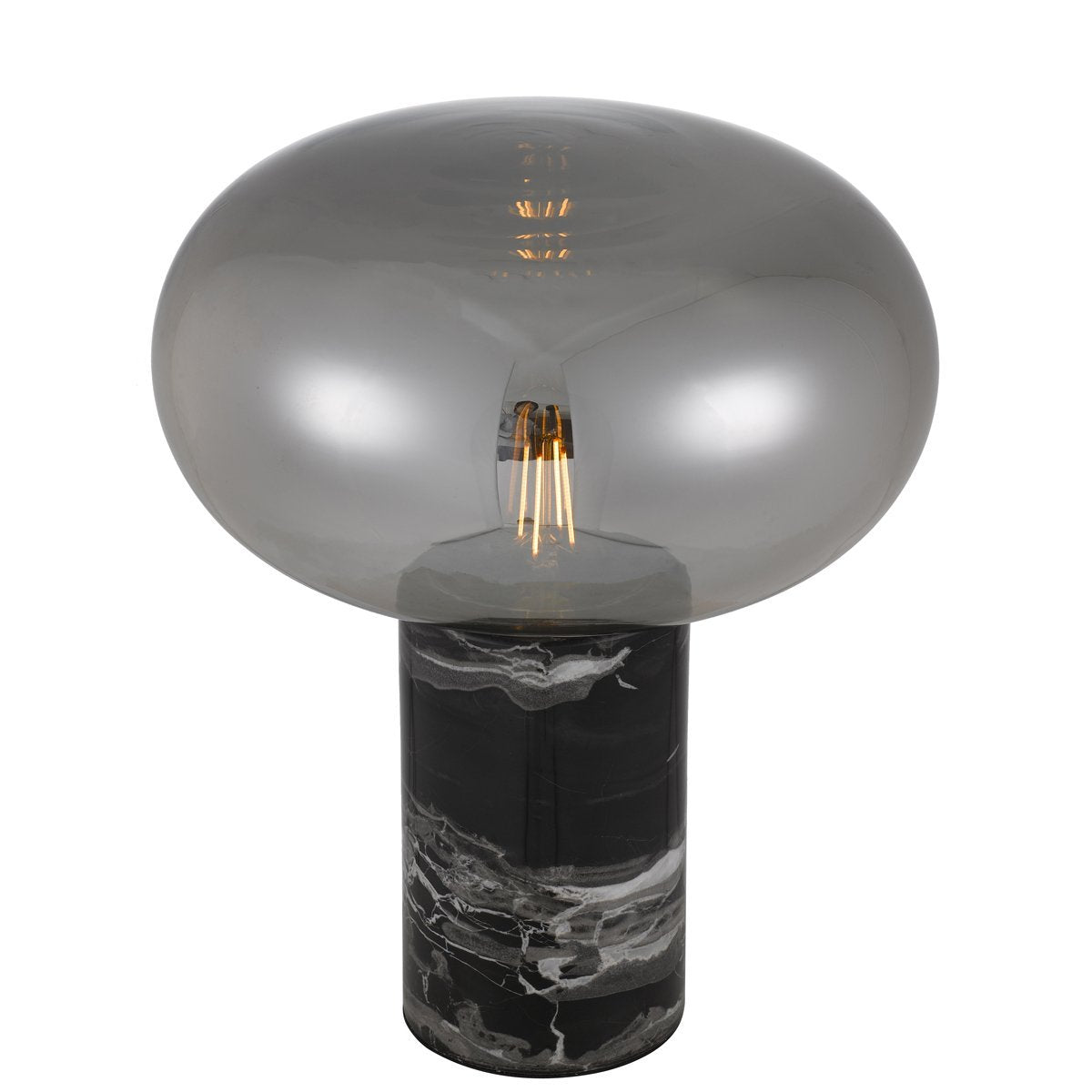 Maximo Table Lamp in Black Marble with Smoked Glass Shade