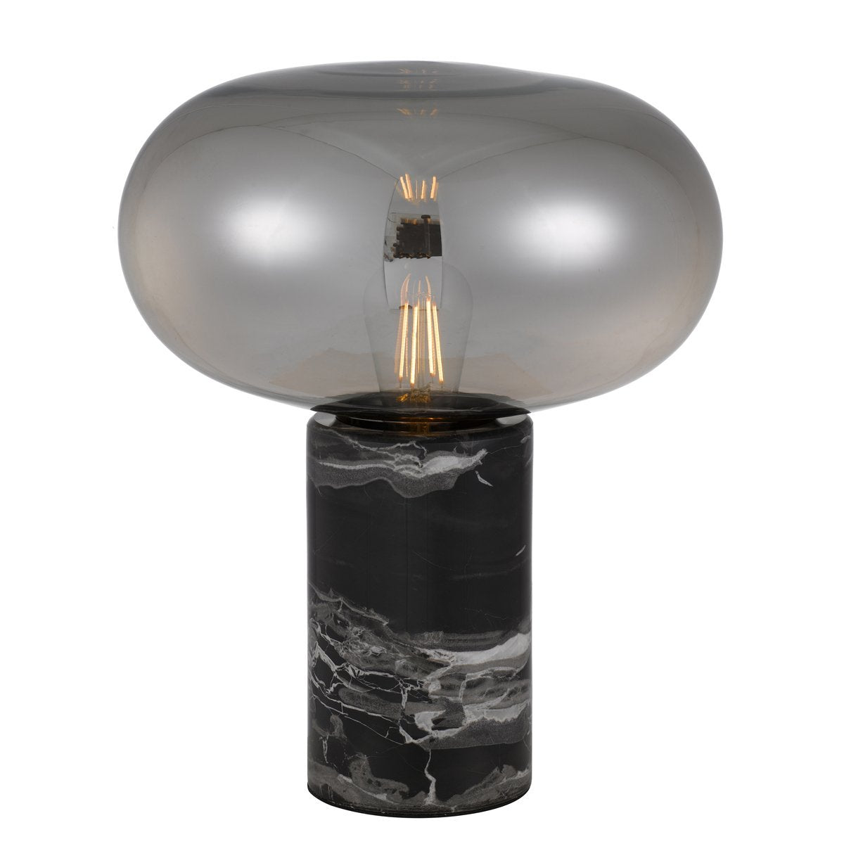 Maximo Table Lamp in Black Marble with Smoked Glass Shade