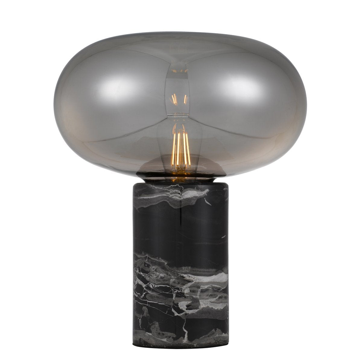 Maximo Table Lamp in Black Marble with Smoked Glass Shade