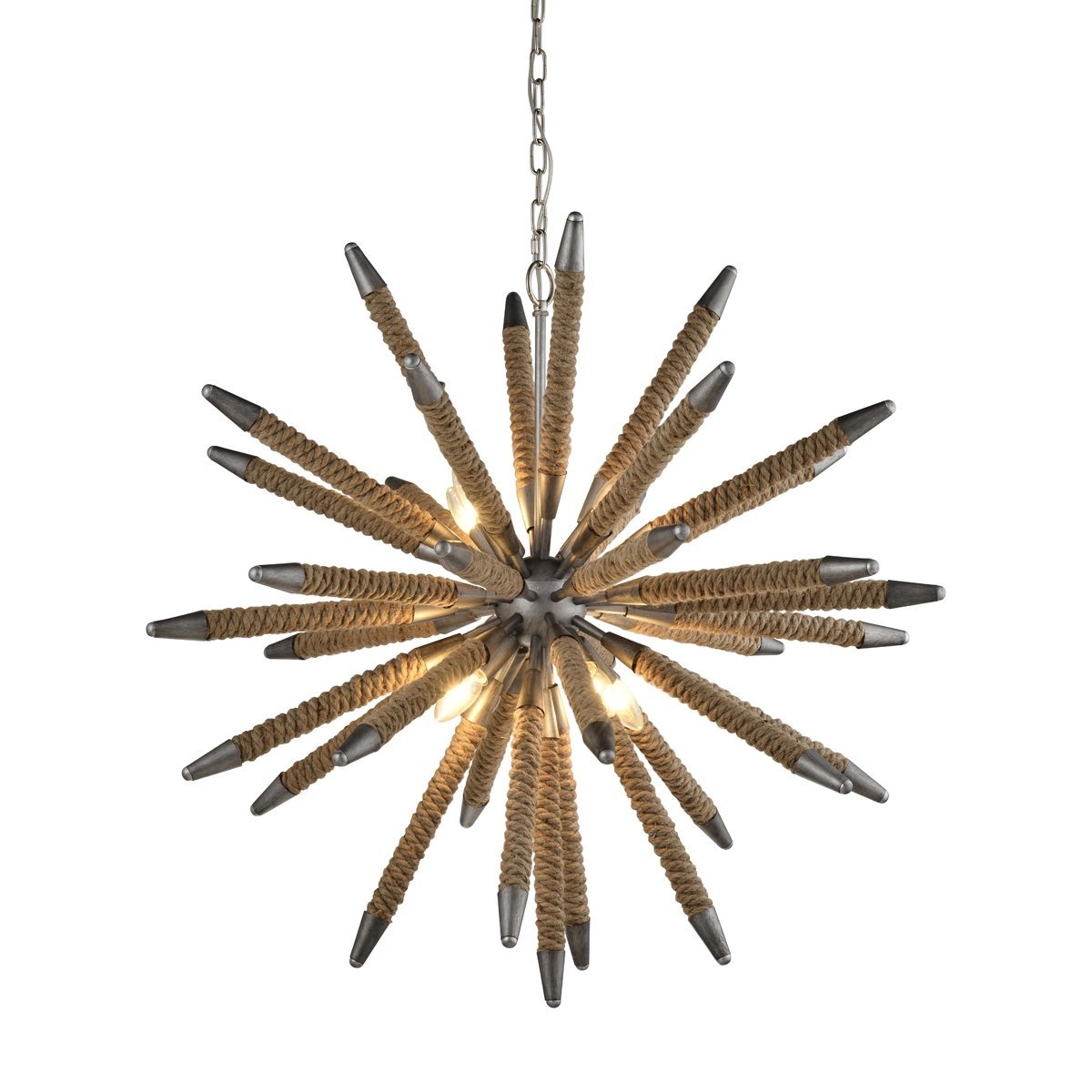 Mazza 8 Light Pendant Light in Weathered Zinc and Natural Rope