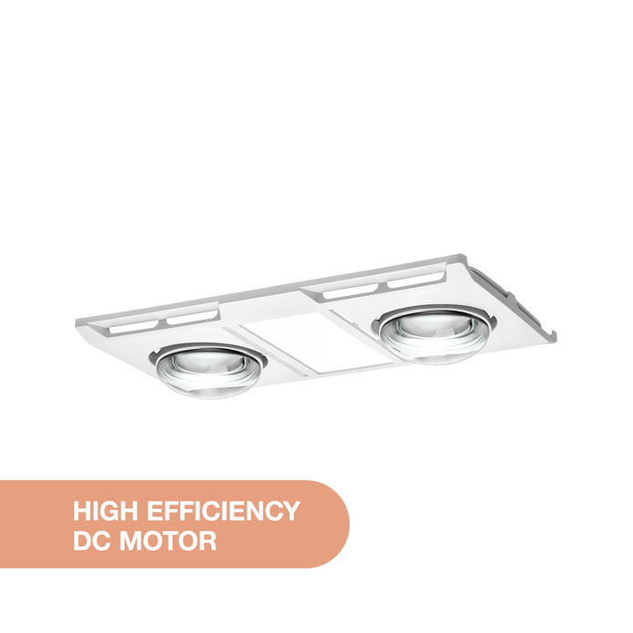 Profile Panel DC 2 Heat 3 in 1 Bathroom Heater Exhaust Fan with 12w Tricolour Panel Light White