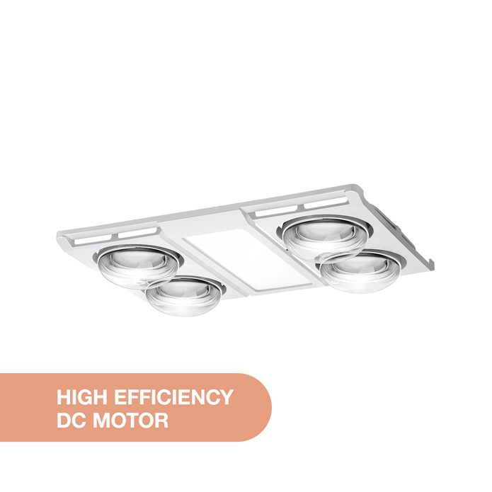 Profile Panel DC 4 Heat 3 in 1 Bathroom Heater Exhaust Fan with 12w Tricolour Panel Light White