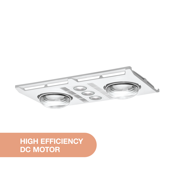 Profile Plus DC 2 Heat 3 in 1 Bathroom Heater Exhaust Fan with LED Lights White