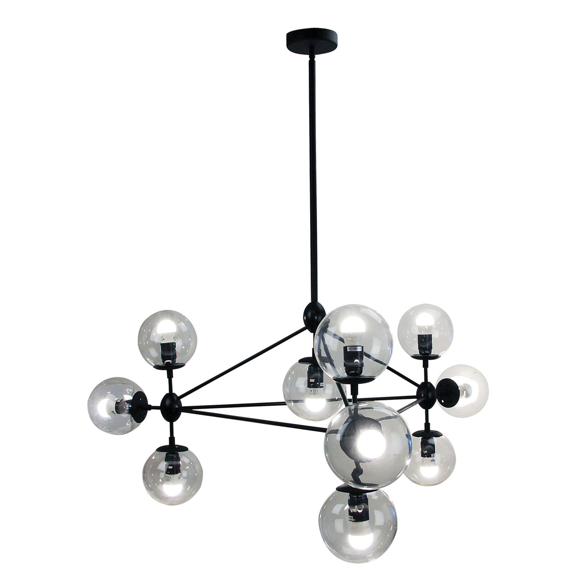 Brockton Matt Black & Clear Glass 10 Light Pendant