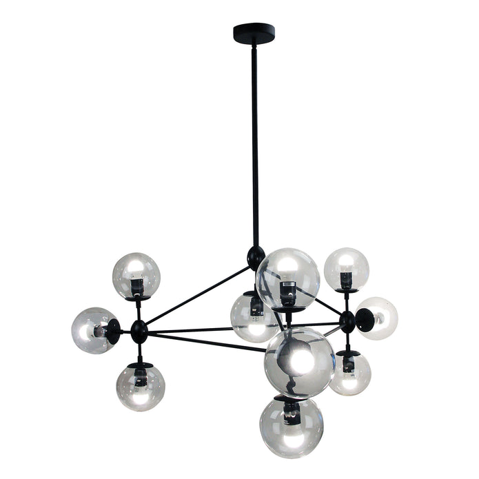 Brockton Matt Black & Clear Glass 10 Light Pendant