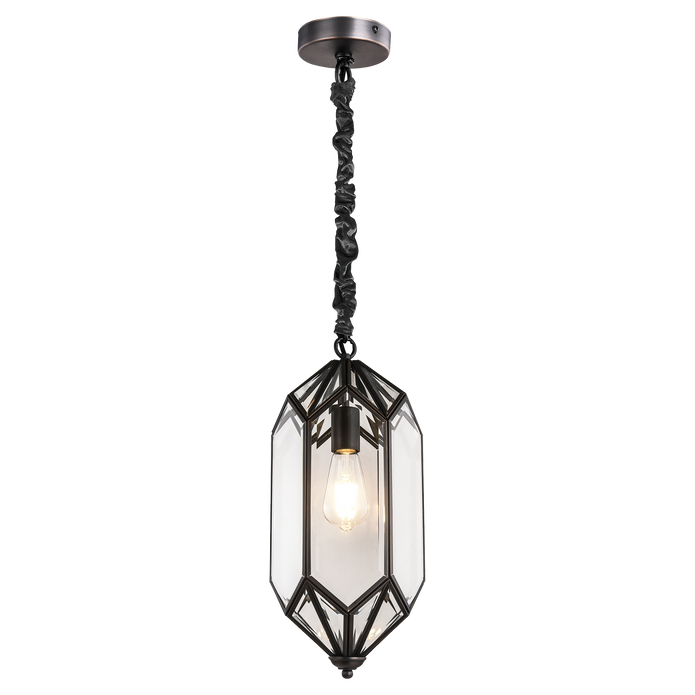 Eleanor 1 Light E27 Bevelled Glass Pendant Weathered Bronze