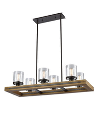 Thumbnail for METI: Medieval Rustic Rectangular Warm Chestnut Wood Frame Pendant Light