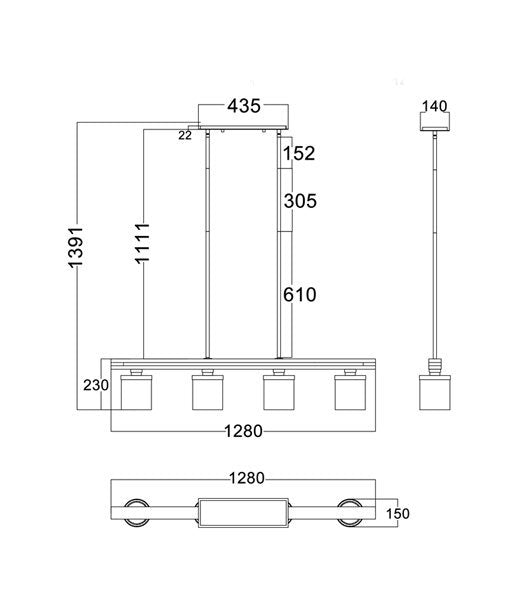 METI02 Pendant Light Dimensions