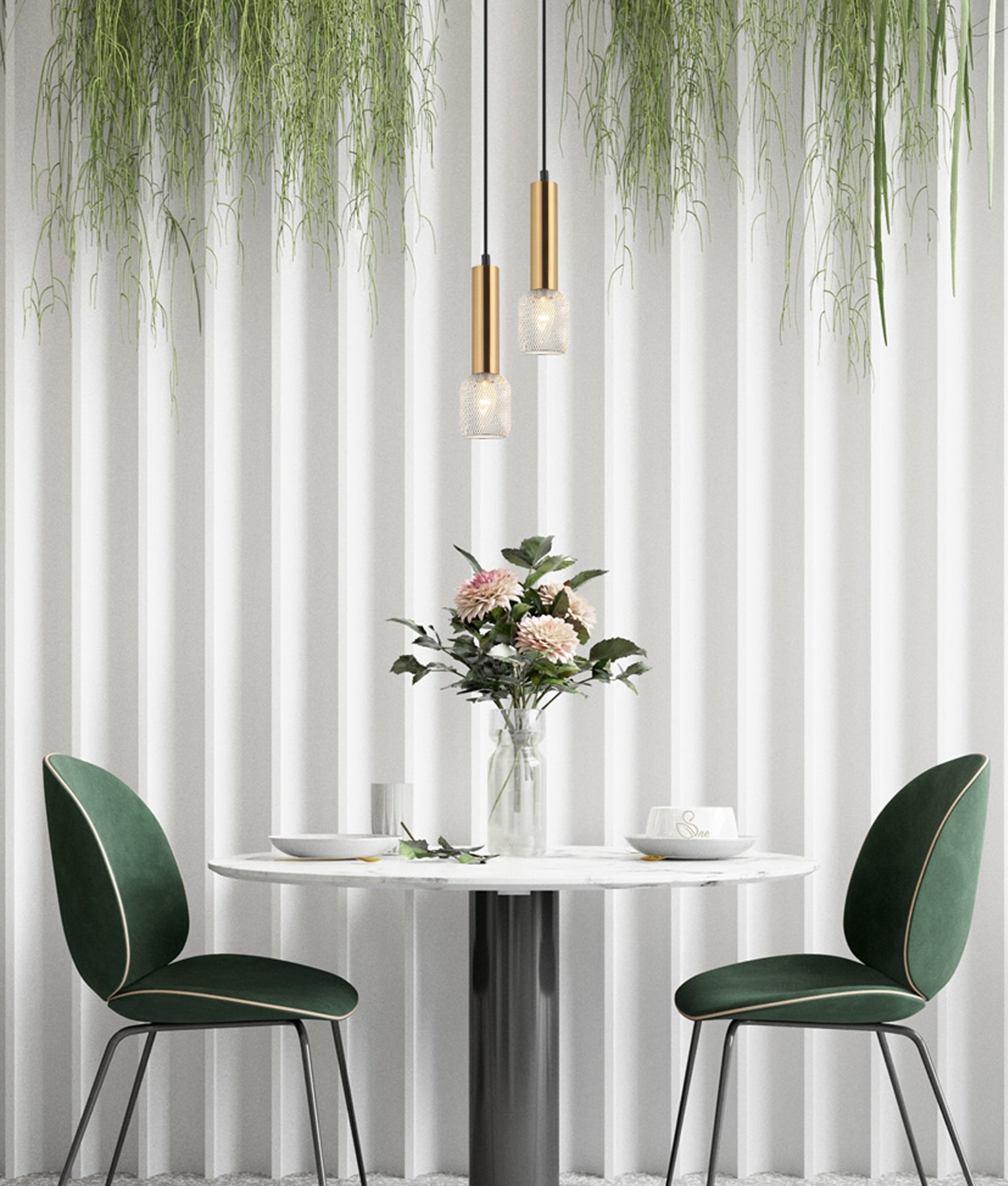 MIKRO: Modern Karaoke Mic Shape Interior Cylinder & Mesh Pendant Lights