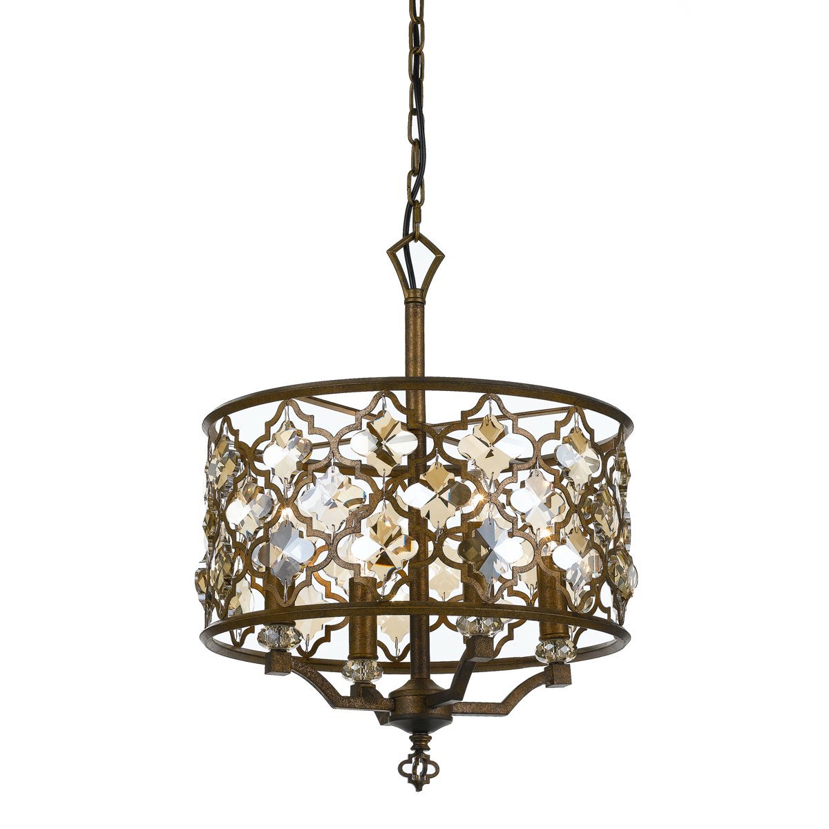 Mimosa 4 Light Pendant Light in Mocha with Amber Crystals