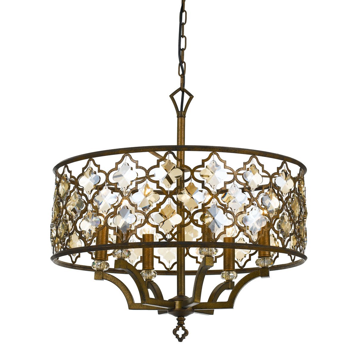 Mimosa 6 Light Round Pendant Light in Mocha with Amber Crystals