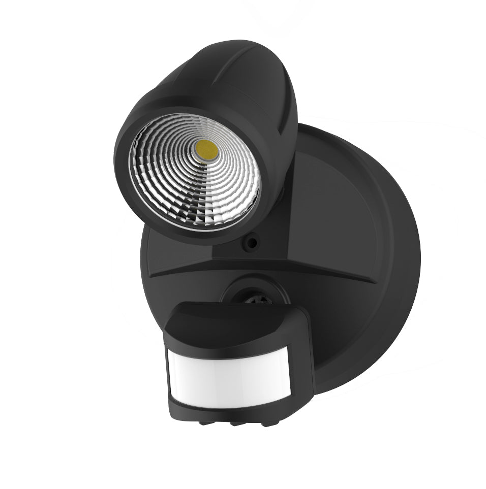 Bandit LED Flood Light Outdoor IP54 Single Spot Sensor 12W Tricolour Matt Black