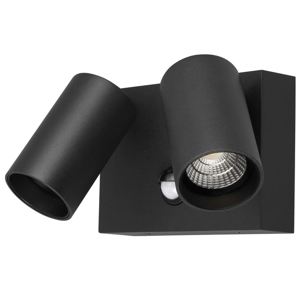 Capri LED Double Spot 2 x 9W Tricolour IP65 with PIR Sensor Exterior Matt Black