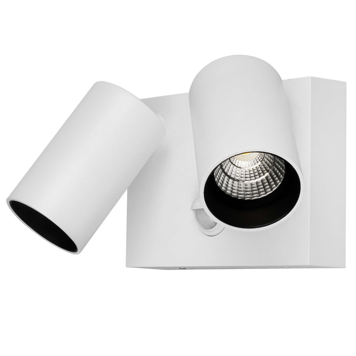 Capri LED Double Spot 2 x 9W Tricolour IP65 with PIR Sensor Exterior White