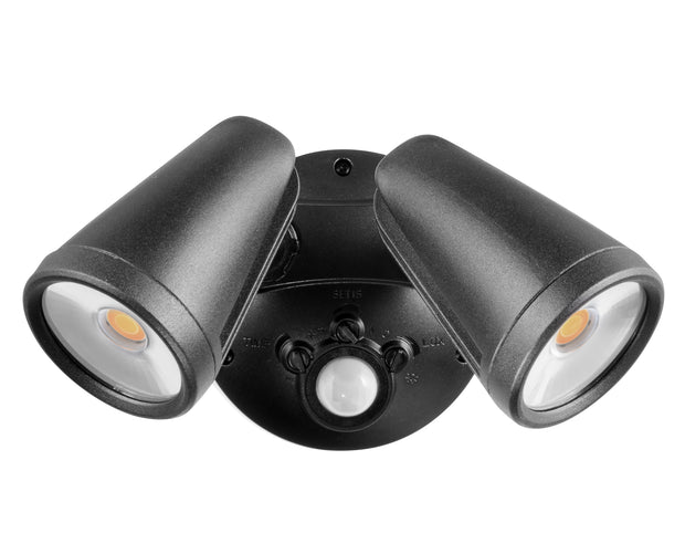 Fortress PRO LED Flood Light Outdoor IP65 Double Spot Sensor 2 x 18w Tricolour Matt Black