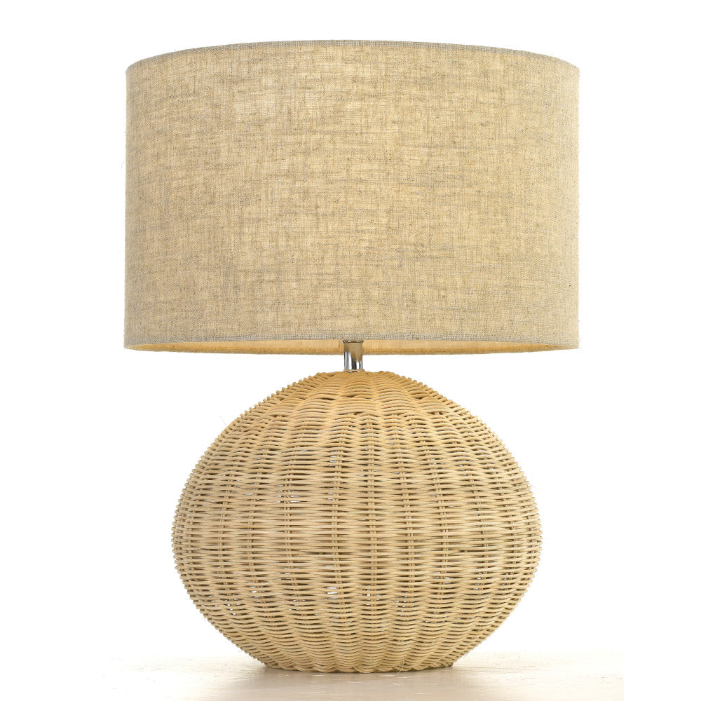 Mohan Sand or Grey Rattan Table Lamp with Fabric Shade