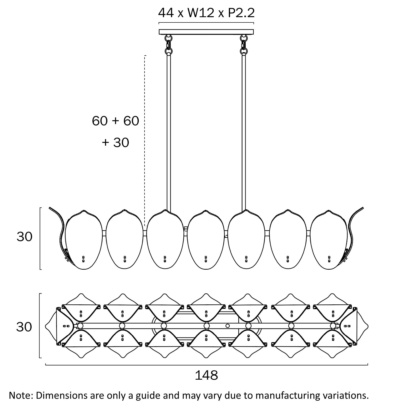 Monte Brass & Frost Glass 16 Light Rectangle Pendant