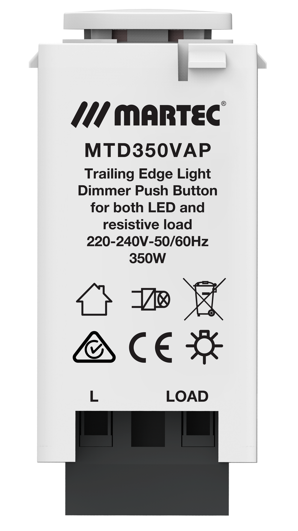 Dimmer Push Button Electronic Mechanism LED 350VA Trailing Edge