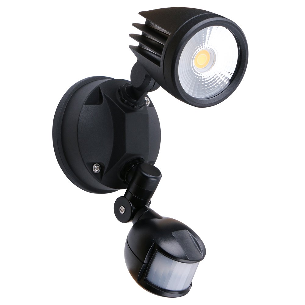 Fortress II LED Flood Light Outdoor Single Spot Sensor 15w Tricolour Matt Black