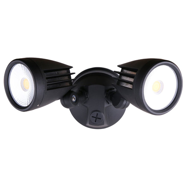 Fortress II LED Flood Light Outdoor Double Spot 2 x 15w Tricolour Matt Black