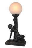 Kneeling Lady Upholding Glass Ball Cold Cast Bronze Table Lamp